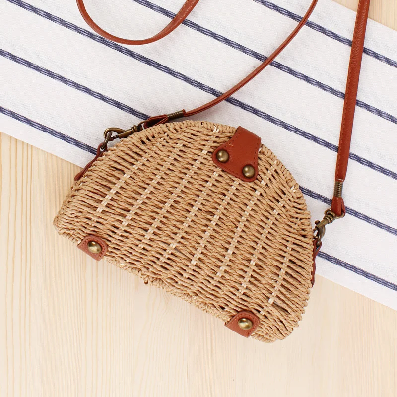 

LUKATU Semicircle Rattan Bag Handmade Woven Hollow Shoulder Bag Summer PU Leather Buckle Cross Body Bag For Women Bolsa Feminin