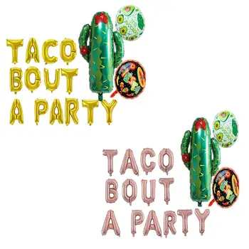 

16 Inch Letters Long Taco Bout A Foil Balloons Cactus Balloon Set Decoration For Mexican Fiesta Birthday Party Decor Supplies
