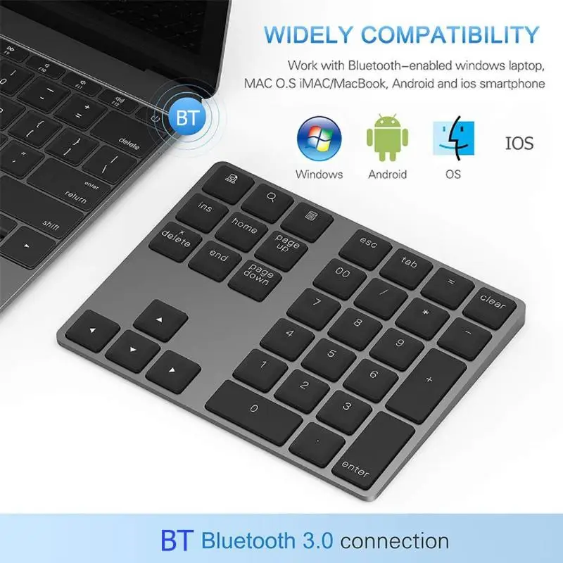 VKTECH сплав 34 клавиши Bluetooth беспроводная цифровая клавиатура для Windows IOS Mac OS Android