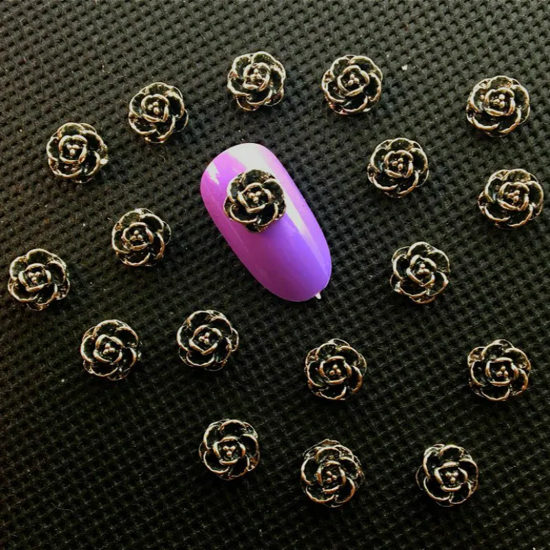 

10Pcs Black Flowers 3d Nail Art Decorations Metal Nailart Supplies Sexy Rose Accessoires Charms Stud Spring Blossom Ornament Diy