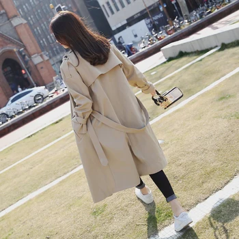 

2020 Brand British Female Trench Coat for Women Khaki Double Breasted Long Belted Spring Autumn Femme Trenchcoat