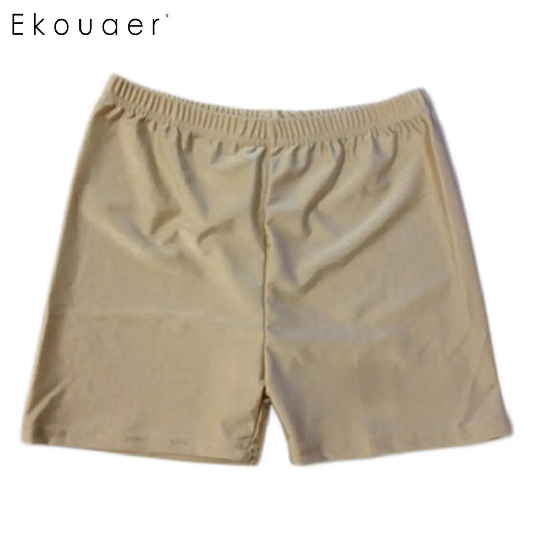 Ekouaer, женские бесшовные безопасные короткие штаны, дышащие, одноцветные, высокая эластичная талия, тонкие безопасные трусики, под юбку, шорты, брюки
