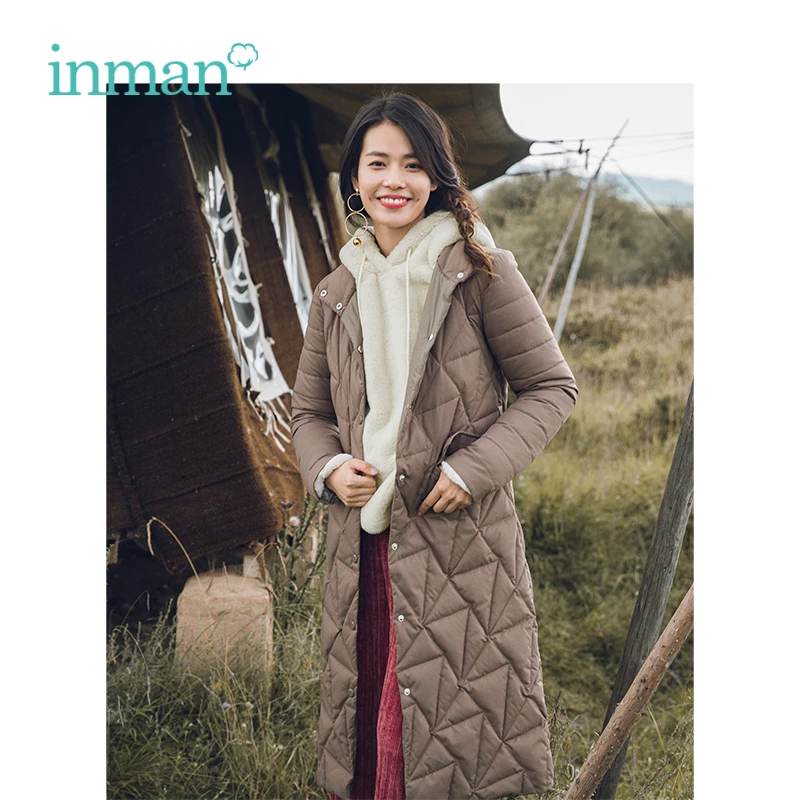 

INMAN 2018 Winter New Arrival Standing Collar Windproof Warm Thin And Light Korean Long Section Woman Down Coat