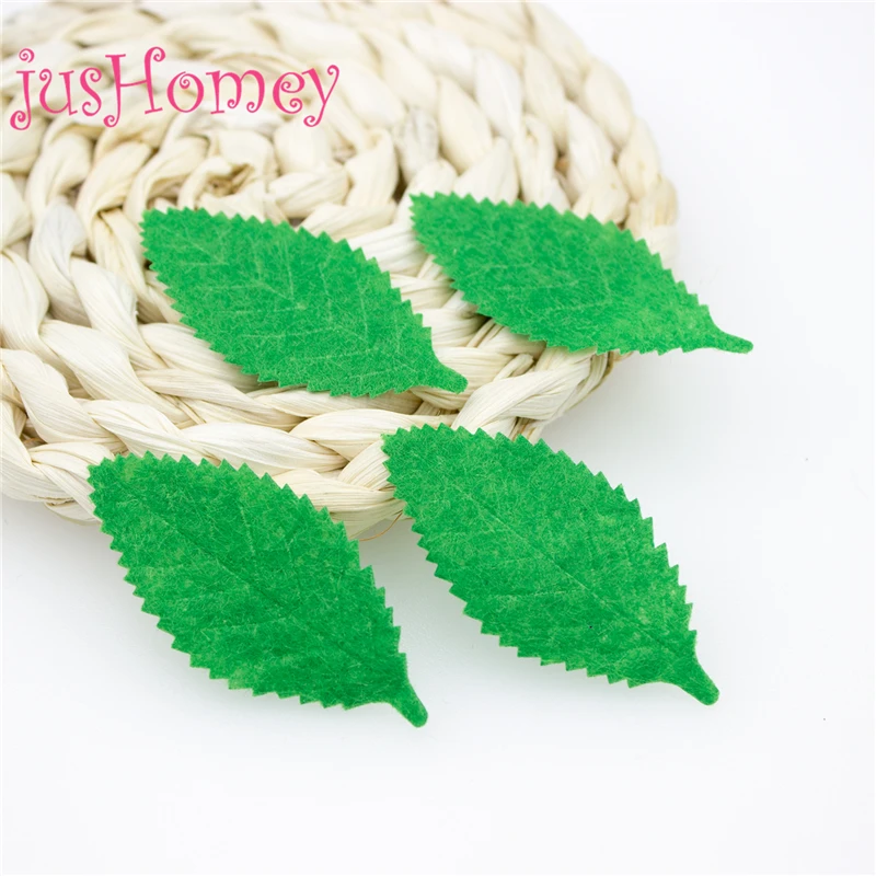100PCS Embossed Fabric Green Leaf Appliques Non woven Fabric Tree Leaf
