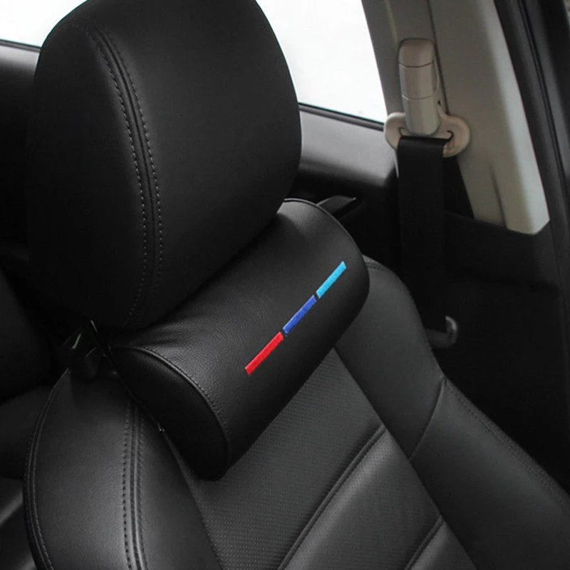 

For BMW Car Seat Head Neck Rest Soft Foam Pillow Leather Cushion Pad Black US