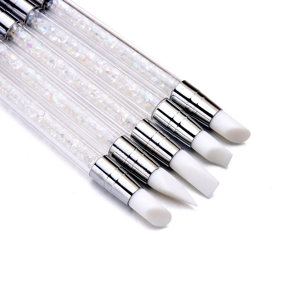 ELECOOL 5pcs/Set Diamonds Handle Double Silicone Heads Nail Pencil Nail Art  Silicone Brushes Nail Art Brush Manicure Tool - AliExpress