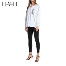 HYH HAOYIHUI 2019 New Women Blouse Boyfriend Wind Asymmetric Hem Metal Stitching Shirt HYH HAOYIHUI 2019 New Women Blouse Boyfriend Wind Asymmetric Hem Metal Stitching Shirt