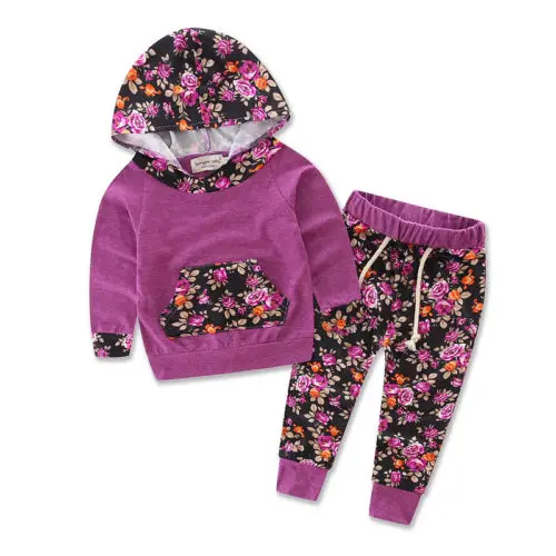  Infant Toddler Baby Girl Hoodie Sweatshirt Tops+Floral Long Pant Outfits Clothes