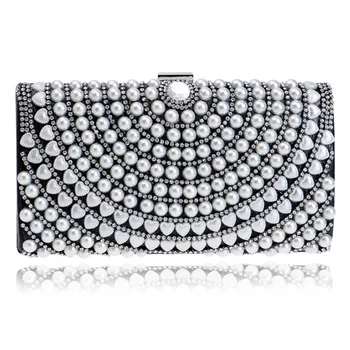 

Metal Diamonds Beaded Evening Clutch Bag Chain Shoulder Women Handbags Pearl Rhinestones Evening Party Holder Purse YM1100
