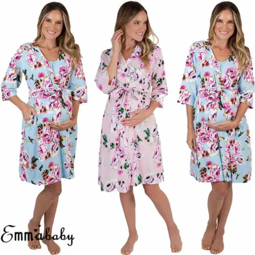 

Sexy Pregnancy Women Cotton Floral Kimono Dress Gown Bath Robe Nightie Sleepwear Pajamas Maternity Sleep Robe