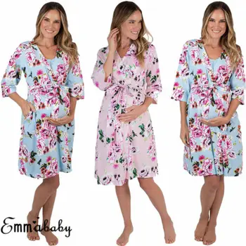 

Sexy Pregnancy Women Cotton Floral Kimono Dress Gown Bath Robe Nightie Sleepwear Pajamas Maternity Sleep Robe