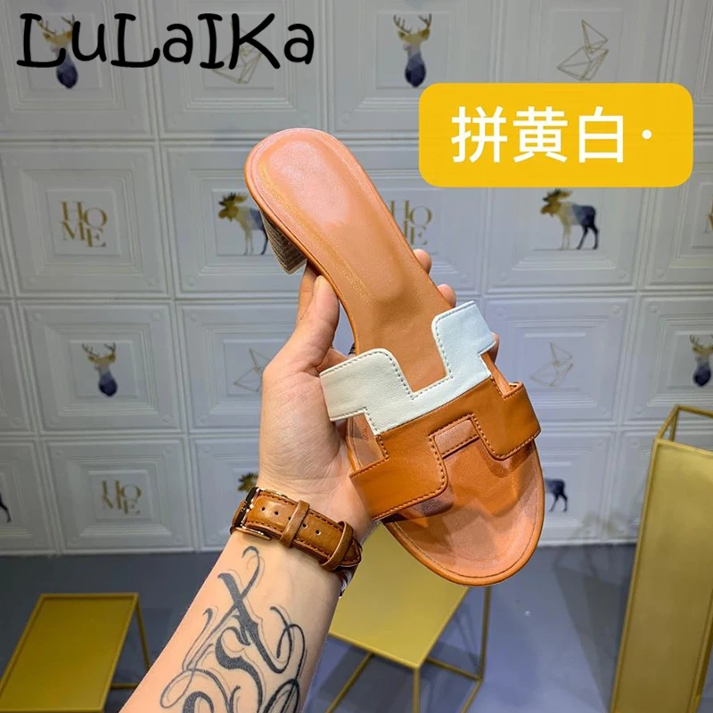 

2019 New Comfortable Summer Sexy Spell Color Woman Shoes Fashion Brand Round Head Lady Outdoor Indoor High Heel Flip Flop