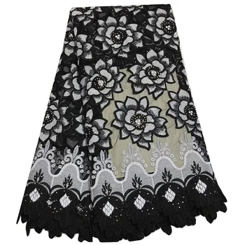 

African dress lace fabric white and black Nigerian lace fabric high quality lace embroidered mesh fabric guipure lace