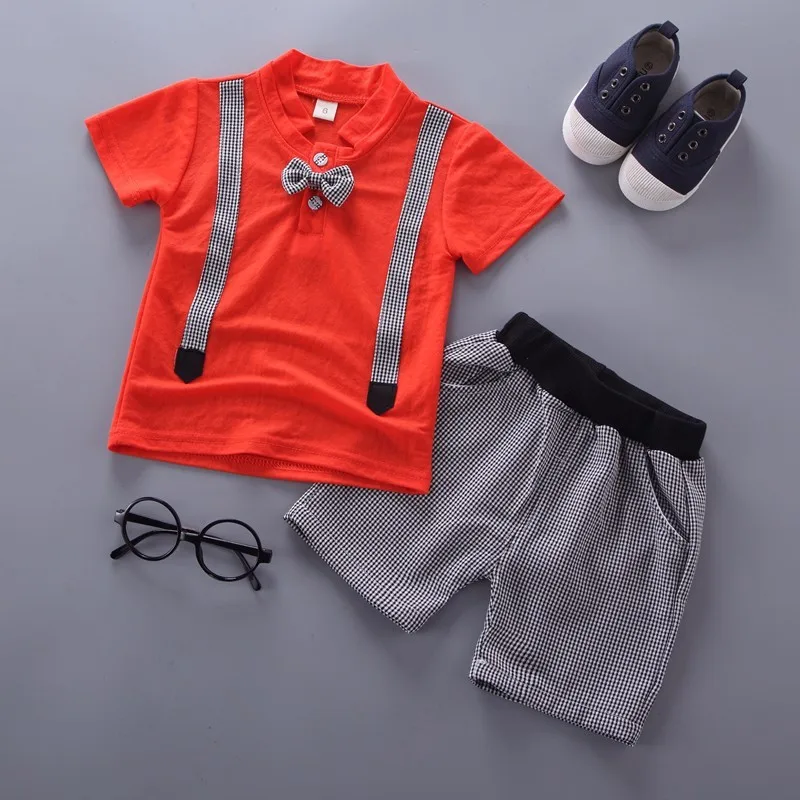 

2019 New Baby Boys Clothes Infant Summer Children Clothing Cartoon Kids Cotton Casual gentleman Bow T-shirt Shorts 2Pcs/set suit