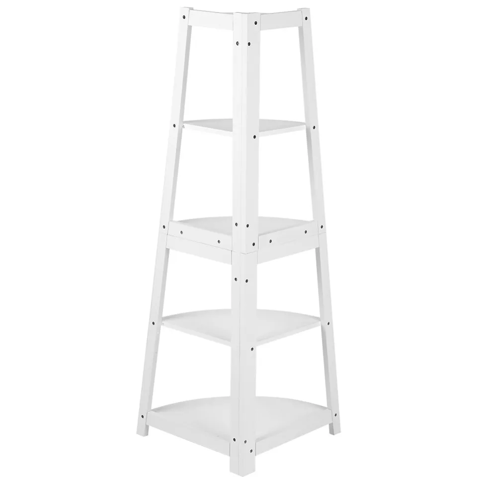 Wooden White Modern 5 Tier Corner Ladder Shelf Bookshelf Storage