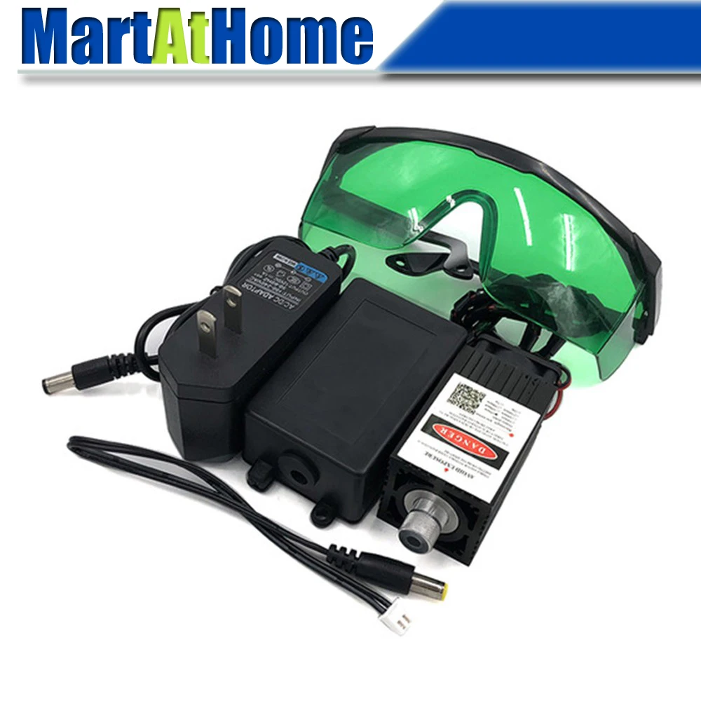 

500mW 405nm Blue Laser Module Kit TTL PWM Adjustable Focal Length with DC 12V Power Adapter, Driver & Goggle for CNC Engraving