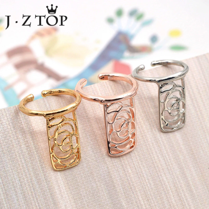 JZTOP романтическое Открытое кольцо с цветком для ногтей женское золотистое