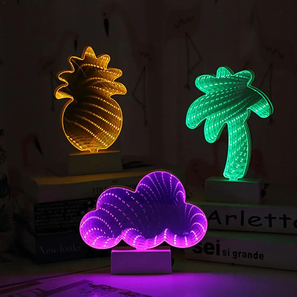 

LED Neon Night Light Flamingo Cactus pineapple Shape with Base Battery Powered Table Lamp for kids room holiday