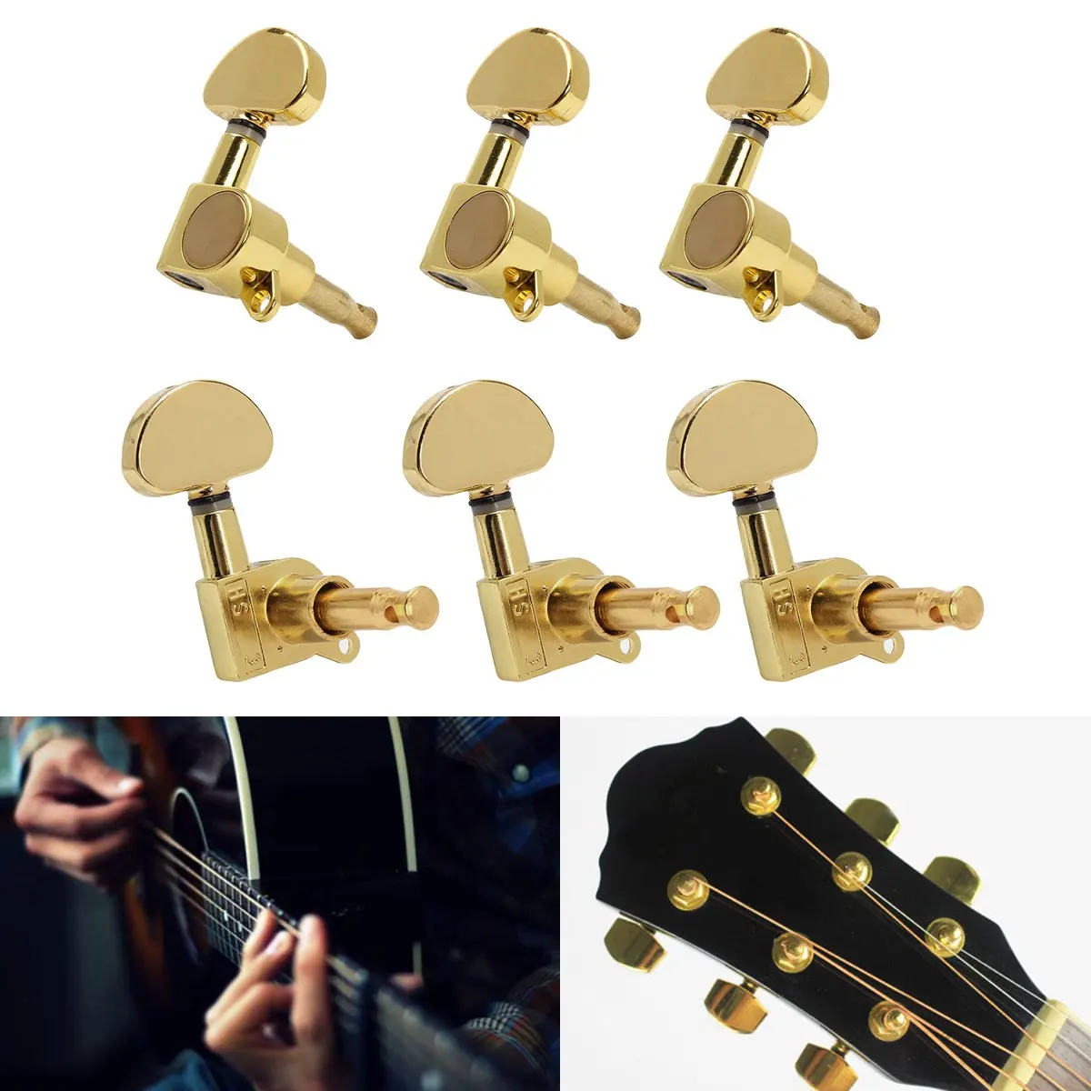 1Set Gold Guitar Machine Heads Tuners 3R3L Semicircle Button Guitar