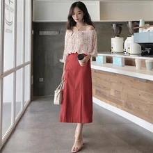 Корейская версия новая летняя женская одежда модный тренд темперамент саморазвитие Кнопка Твердые Тонкие ампир прямые юбки