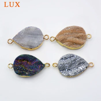 

Teardrop Mango Shape Natural Titanium Galaxy Druzy Connector Pendant gold plating edges Gem stone Geode Charm Boho Jewelry Link