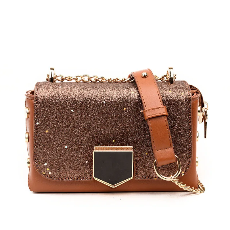 

2019 Chic Chain Small Bag Woman All-match Tide Single Shoulder Package Oblique Satchel Paillette Small Square Versatile Fashion