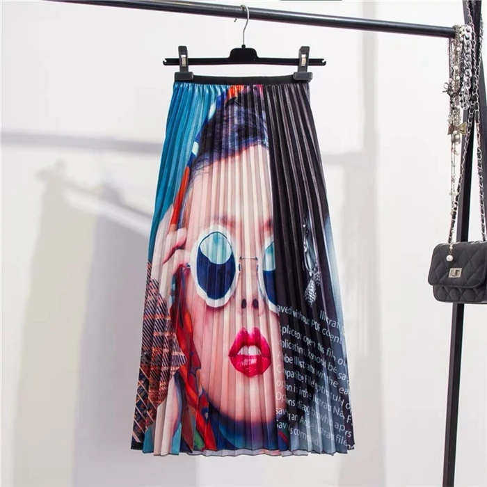 Banulin 2019 Spring Summer New-Coming Europen character Letter Printing High Elasticity Pleated High Street Style Women Skirts Banulin 2019 Spring Summer New-Coming Europen character Letter Printing High Elasticity Pleated High Street Style Women Skirts