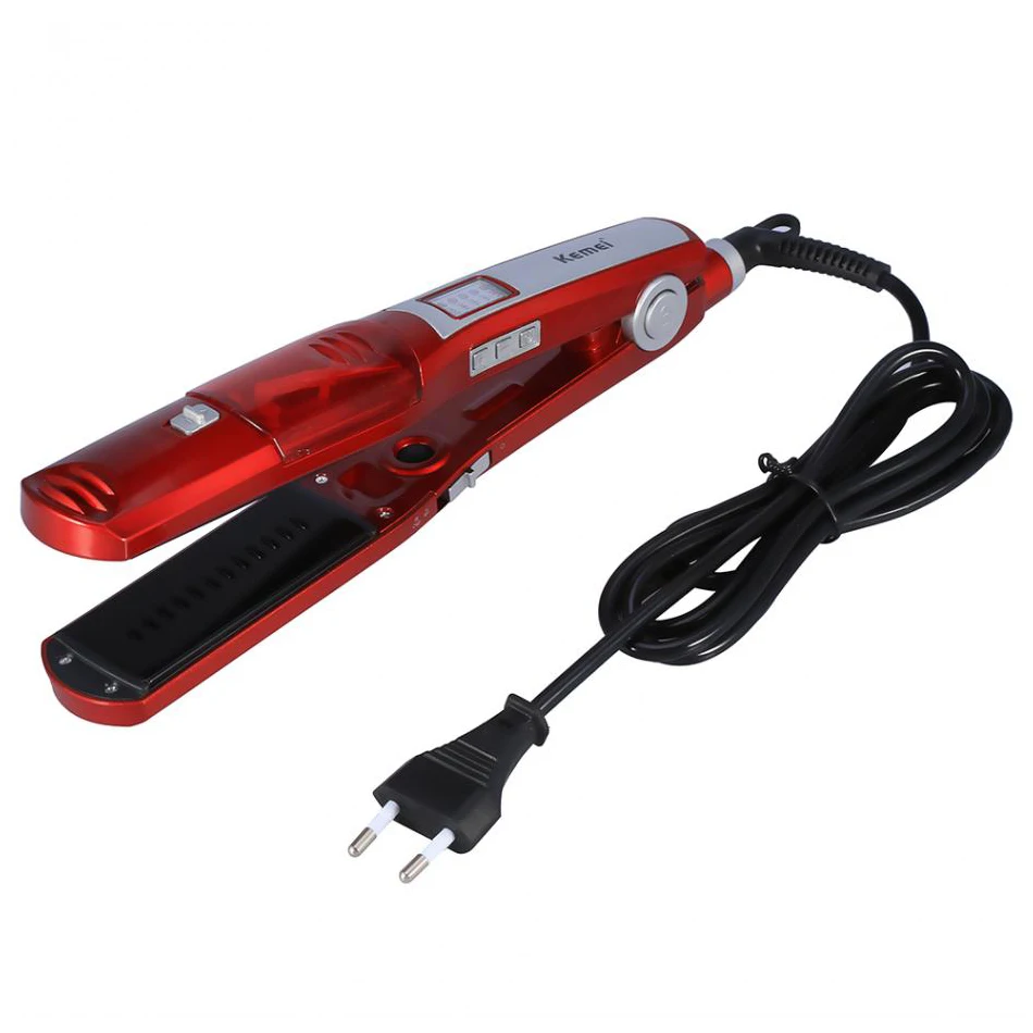 

Kemei 60W-100W Electric Steam Hair Straightener Steam Comb Straightening Hair Irons Straight Hair Brush Temperature Display EU