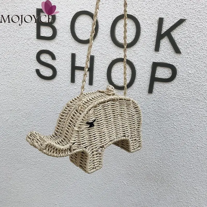 

Ladies Cute Small Summer Beach Elephant Straw Messenger Handbag Women Mini Casual Shoulder Bag Crossbody Totes