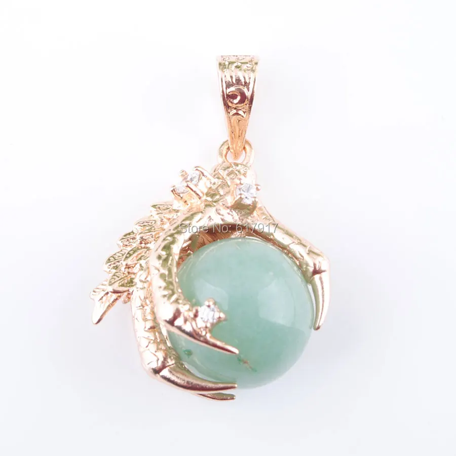 

RONGZUAN New Natural Aventurine Stone Round Ball Bead Dragon Claw Crystal Reiki Chakra Pendant Necklace 18" Chain Jewelry TN3101