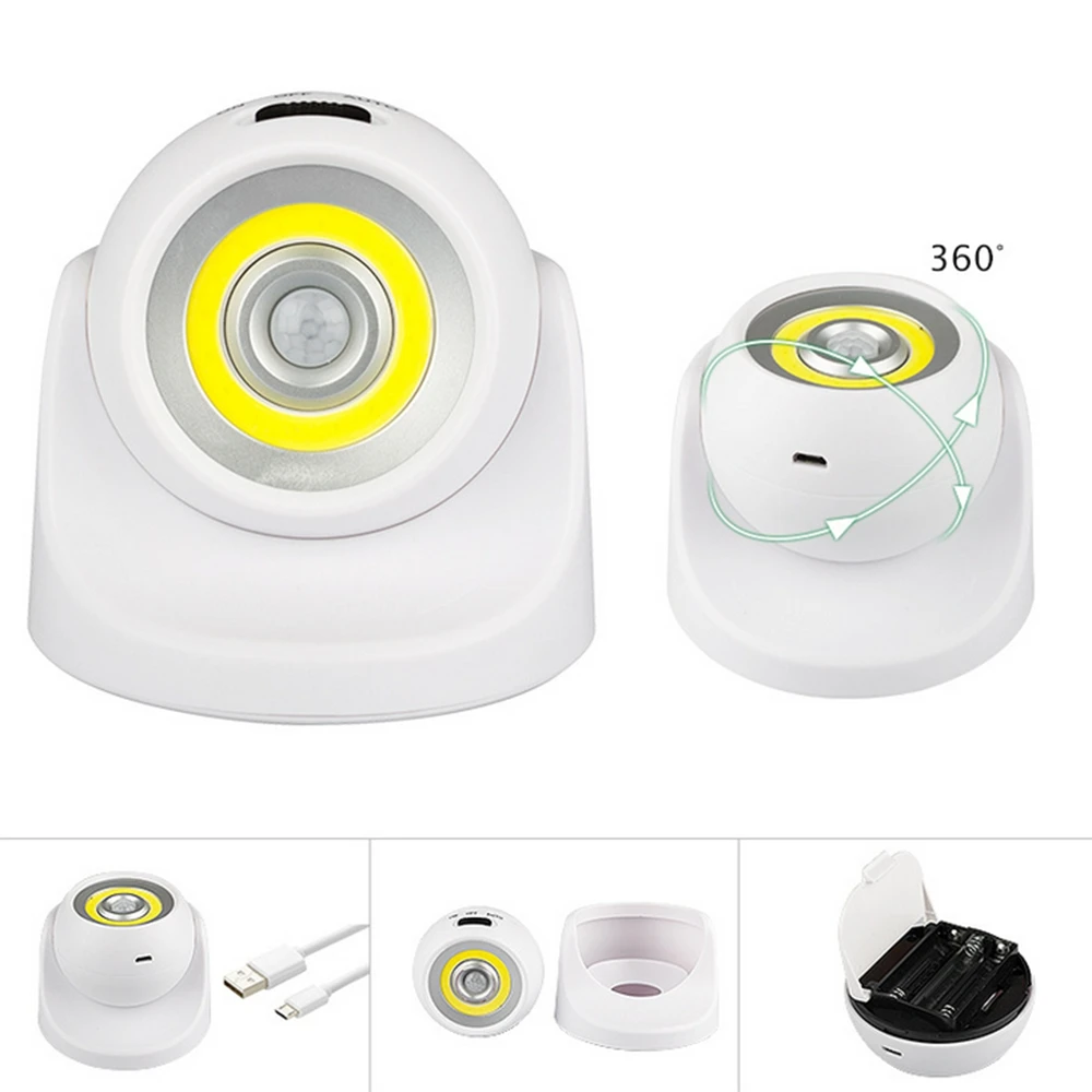 CLAITE Аккумуляторный/USB Перезаряжаемый на 360 градусов Поворотный COB PIR датчик