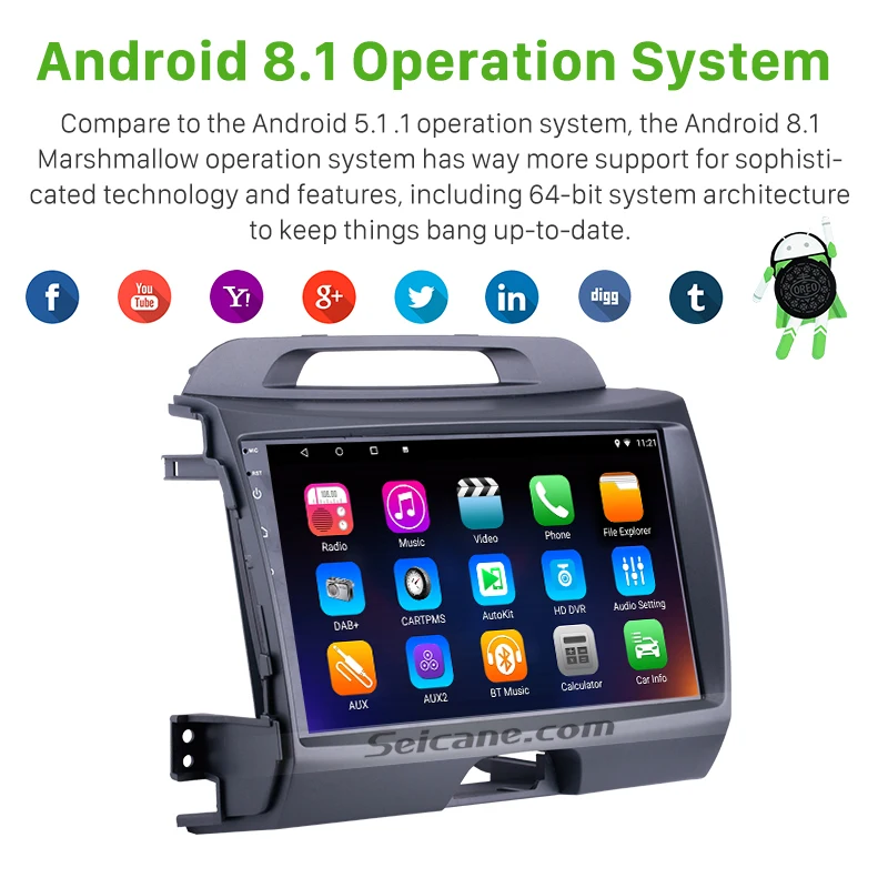 Perfect Seicane 2Din Android 8.1 9"Car Radio For KIA Sportage 2010 2011 2012 2013 2014 2015 Tochscreen GPS Navigation Multimedia Player 1