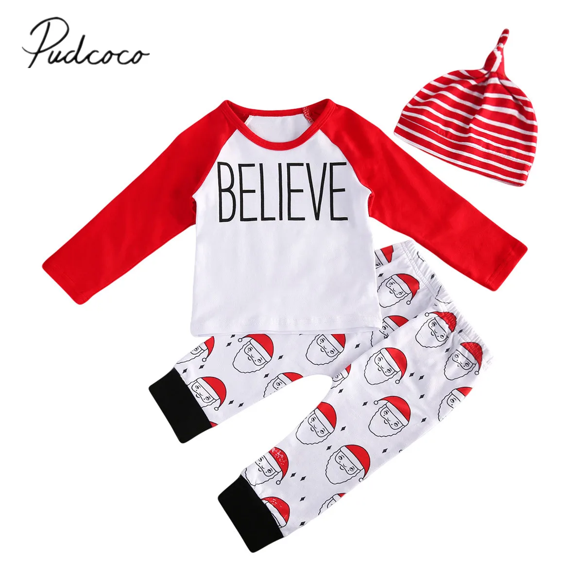 

2019 Brand New Newborn Toddler Infant Baby Girls Boys long sleeve Tops Romper Long Pants Hat 3Pcs Autumn Outfits Santa Clothes