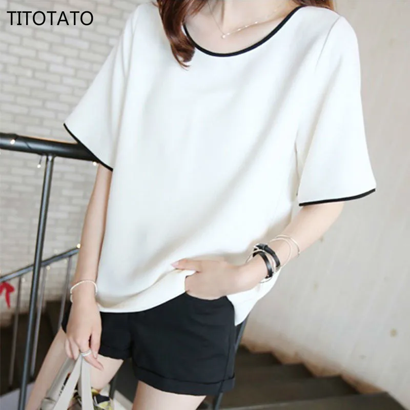 

Titotato Summer Plus Size M-2XL Women Tshirt Print Cotton Modis 2019 O-Neck Short Sleeve Clothes Casual Black Outside Femme Tops
