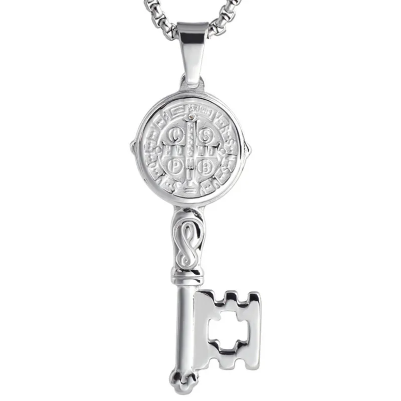 Ключевая религиозная подвеска медаль Con Medalla De San Benito En Tono 5 &quotPulgadas из нержавеющей