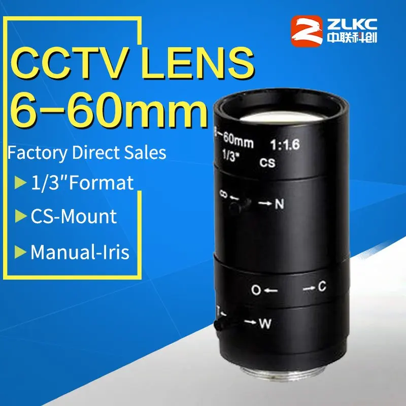 NEW6-60mm 1/3 "CCTV камера cs-крепление объектива, руководство iris, варифокальный, мегапиксельная cctv объектив