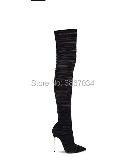 Tacones Overknee Shooegle Elástico Altos Tela Plisada Blade Punta Altas Muslo Toe Rojo Bota Marca Negro Moda Botas Mujeres xAxzOHrw