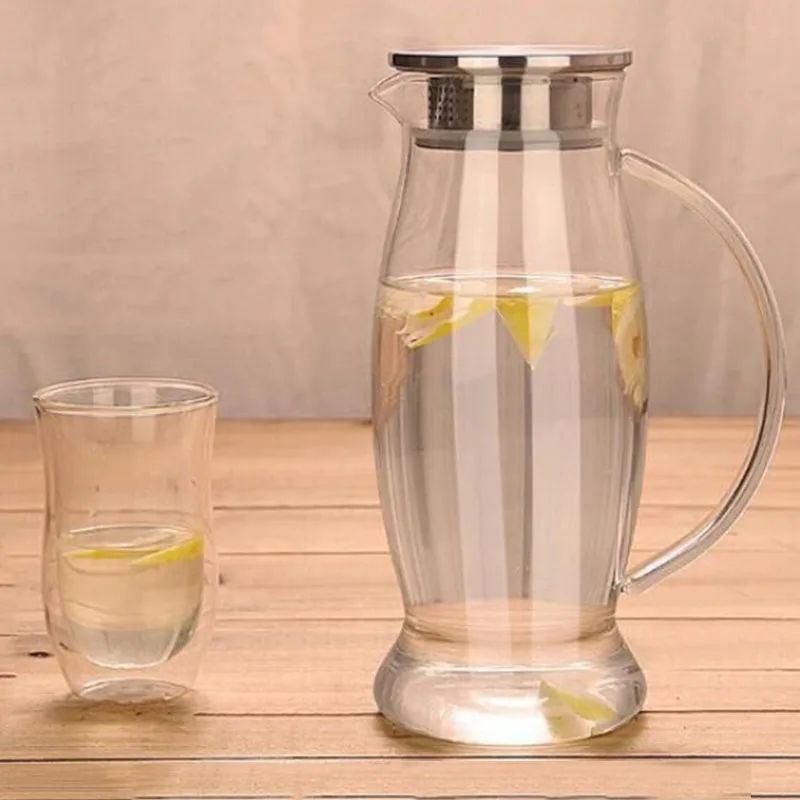 

1.8L High Temperature Resistant Jug Large Capacity Juice Pot Transparent Thick Stainless Steel Filter Household Cold Water Bot