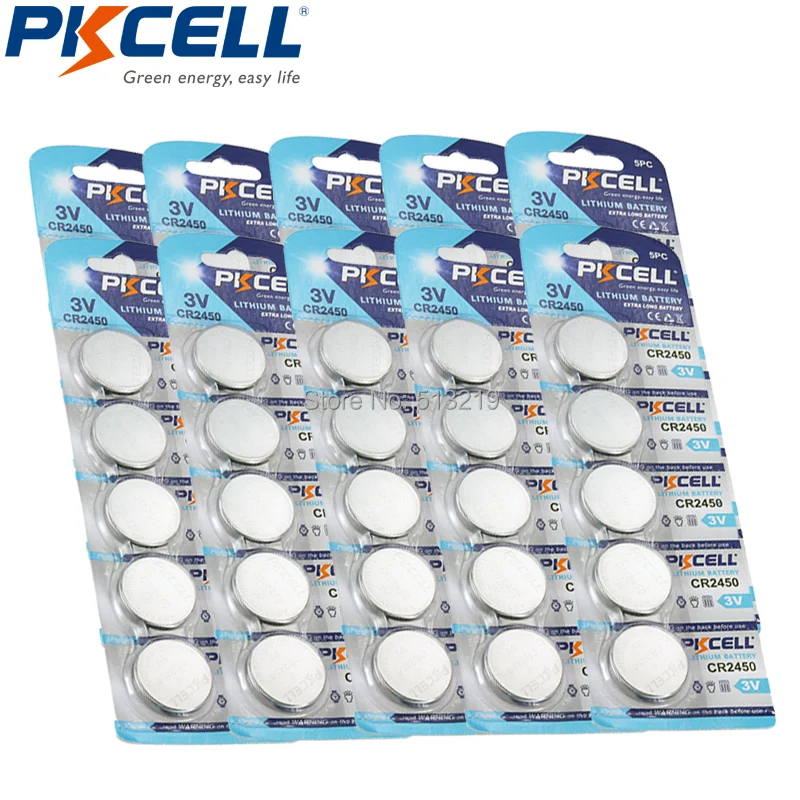 100 шт. PKCELL CR2450 3 в кнопочные батареи DL2450 KCR2450 5029LC LM2450 литиевая батарея CR 2450