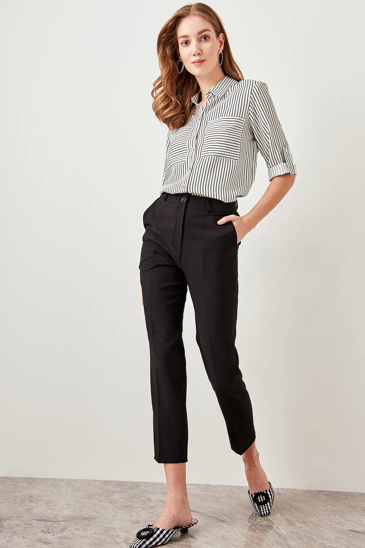 Trendyol базовые черные формальные брюки/офисные женские брюки TWOSS19ST0038