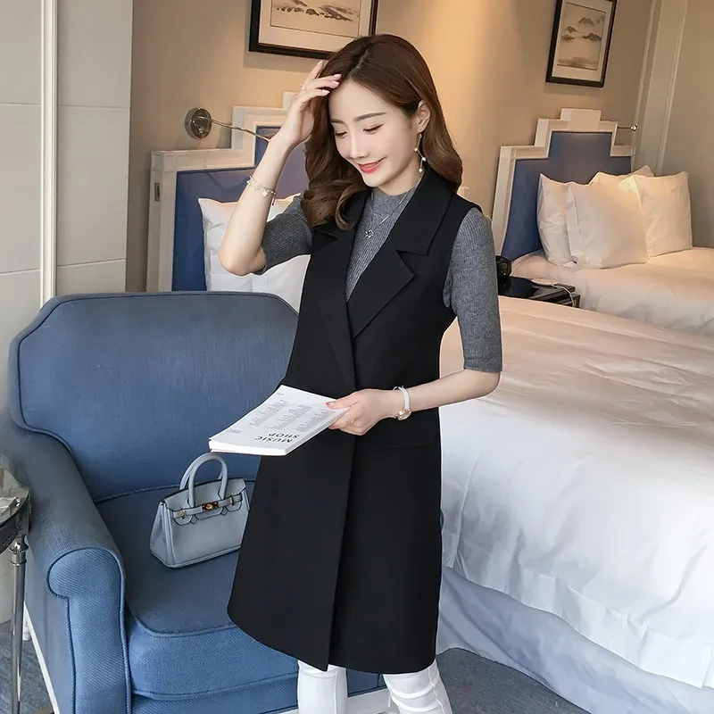 

Women Elegant Office Lady Pocket Coat Sleeveless Suit Vests Jacket Outwear Casual Double Breasted WaistCoat Colete Feminino