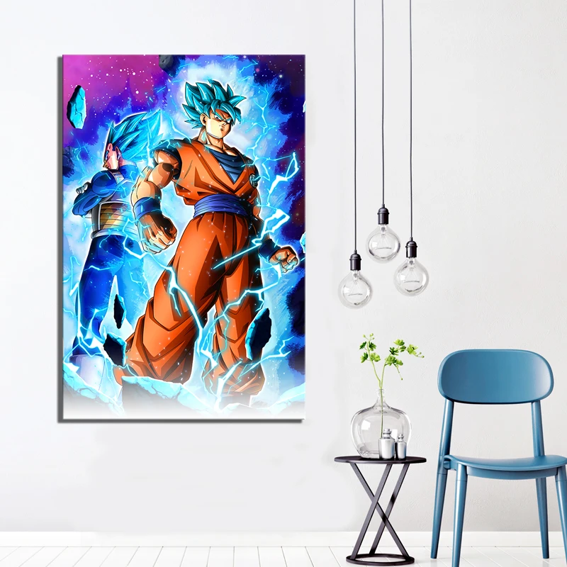 1 шт. цифровой художественный мультфильм картина Супер Saiyan синий Гоку и Вегета Жемчуг дракона супер плакат с героями Аниме Холст Живопись для стены