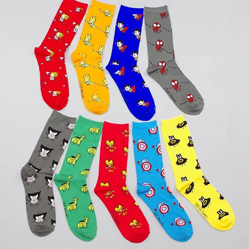 

Alliance Superman Bat Peter Men Happy Funny Tube Color Painting Socks Long Capitan America Crew Superheroes Cotton Cartoon Homme