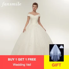 Fansmile настоящая фотография простые кружевные бальные Свадебные платья Robe de Mariee подгонянного размера плюс свадебные платья FSM-344F