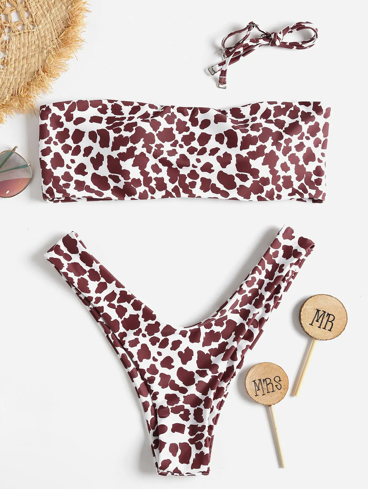 

ZAFUL High Leg Dairy Cow Print Bathing Suit Sexy Brazilian Beach Swimsuit Leopard Print Beach Bandeau Bikini Thong Briefs