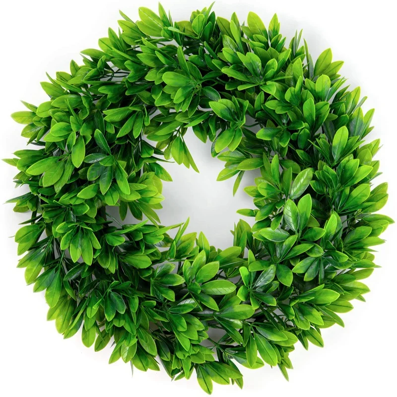 

Artificial Green Leaves Wreath,Artificial Boxwood Wreath Leaf Wreath For Front Door Wall Window Party Decor,Indoor/Outdoor Use