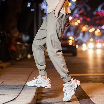 

2019 Latest Men's Japan-Style Casual Loose Sweatpants Beam Feet Brand Korean Fashion Pocket Decoration Solid Color Trousers