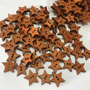 

New 50 Pcs Star Wood Button Handmade DIY Painted Wood Button Wood Button Clothing Accessories