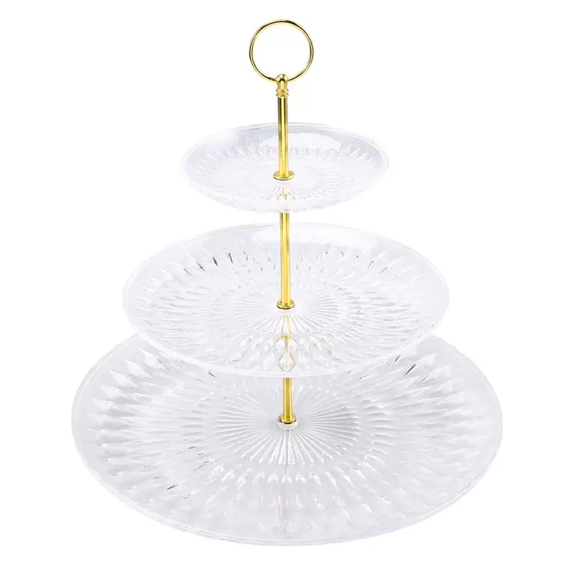 

Cake Display Stand Acrylic Transparency Three Layers Cupcake Dessert Stand Food Serving Platter Fruit Plate Tray for Anniversary