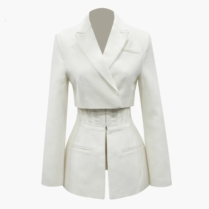 

[EWQ] 2019 New Spring Real Picture Women Jacket Europe Split Joint Design Long Sleeve solid color Turn-down Collar Jacket WE048